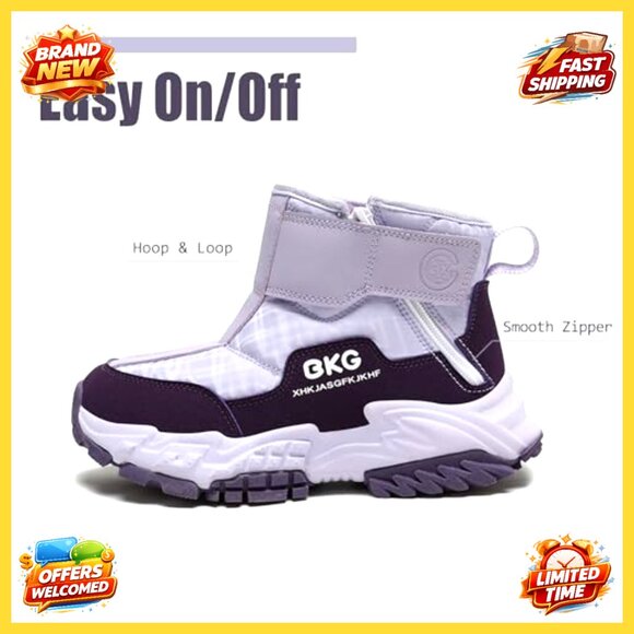 Kids Waterproof Snow Boots Insulated Anti-Slip Zipper Hook Loop Winter Shoes - Picture 5 of 6